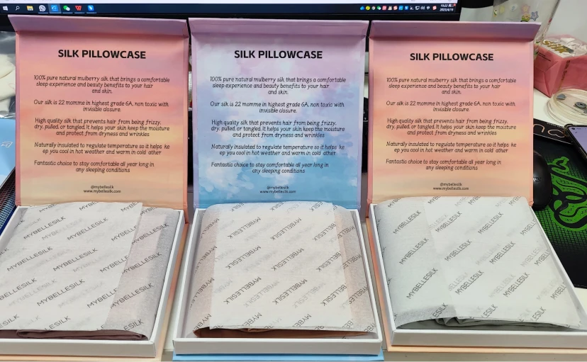 Custom magnetic gift boxes for MYBELLESILK 22momme silk pillowcases with branded tissue paper