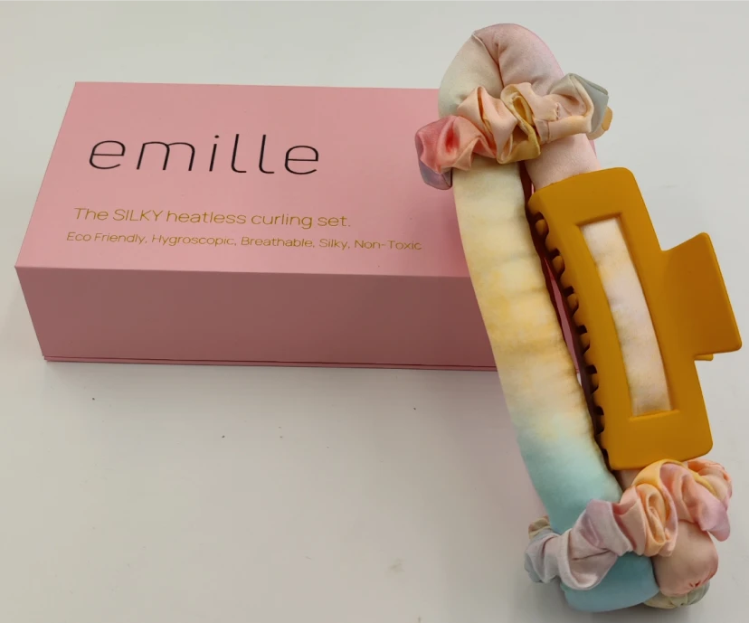 Emille branded silk hair curler packaging with custom printing
