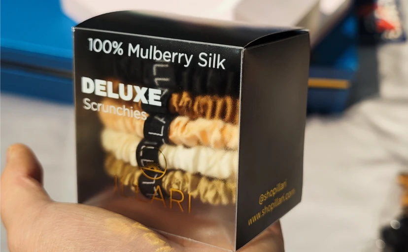 Handheld PVC packaging box with anti-scratch coating for silk scrunchies