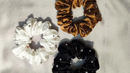 Custom Rhinestone-Embellished Silk Scrunchies for Luxury Brands